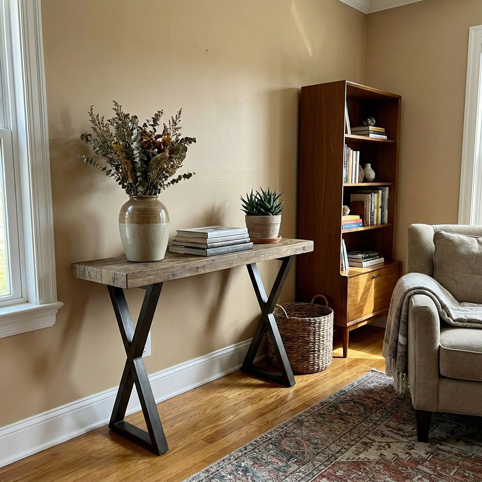 Industrial Wood Console Table with Shelf - view 4